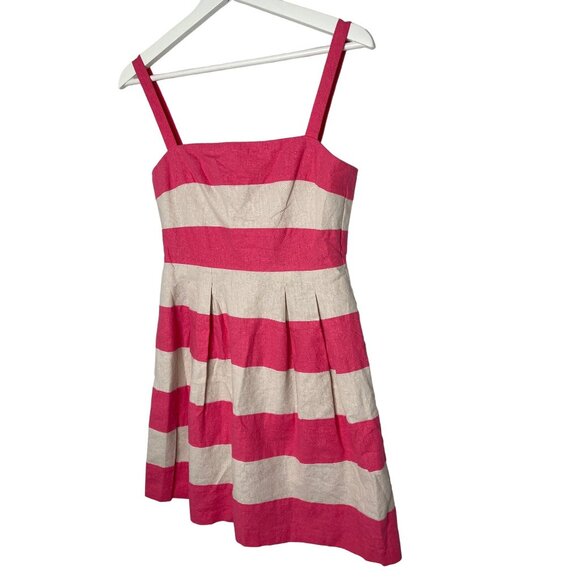 Loft Dress Womens 0 XS Sundress Pink White Striped Sleeveless Fit Flare Work - Picture 4 of 13